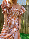 Orange Gingham Puff Sleeve