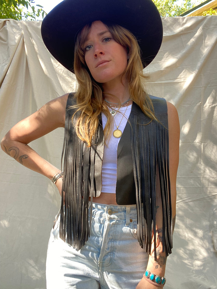 Brown Leather Fringe Vest – Station 19 Designs