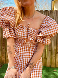 Orange Gingham Puff Sleeve