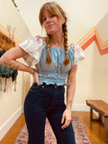 Picnic Top- Blue/ Floral