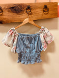Picnic Top- Blue/ Floral