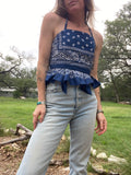 Zilker Ruffle Top- Blue Bandana