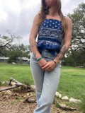 Zilker Ruffle Top- Blue Bandana