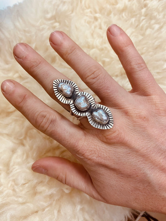 Triple Pearl Cicada Ring