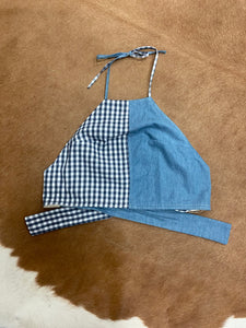 Zilker Top- Gingham/Chambray Two Tone