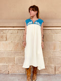 Embroidered Chambray and Cotton Dress
