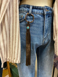 Leather Tassel- Turquoise on Brown Leather