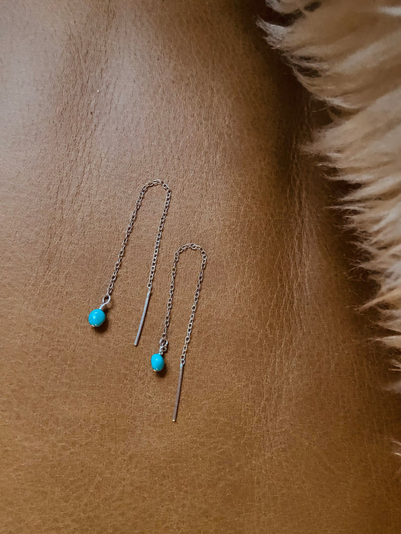 Turquoise Thread Through Earrings